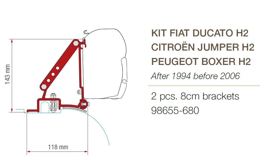 FIAMMA F45 AWN BRACKET FOR FIAT DUCATO KIT (2PCE). 98655-680