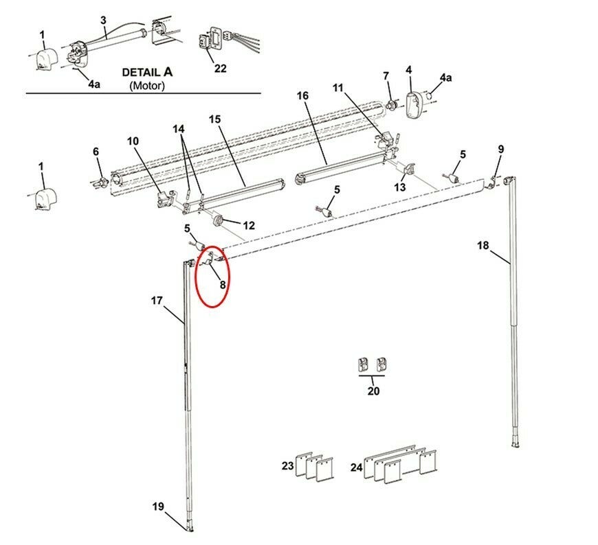 CAREFREE FREEDOM L/H END PLATE LEAD RAIL WHITE. R001624WHT