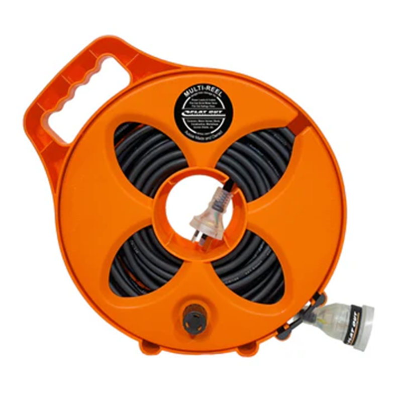 FLAT-OUT 15m 15amp Ext Lead on Compact Multi-Reel - SAFETY ORANGE. C1515S