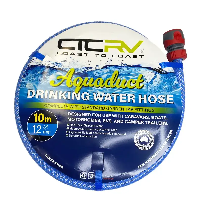COAST RV Aquaduct 10m Blue Drinking Water Hose with Kit Fittings - 12mm