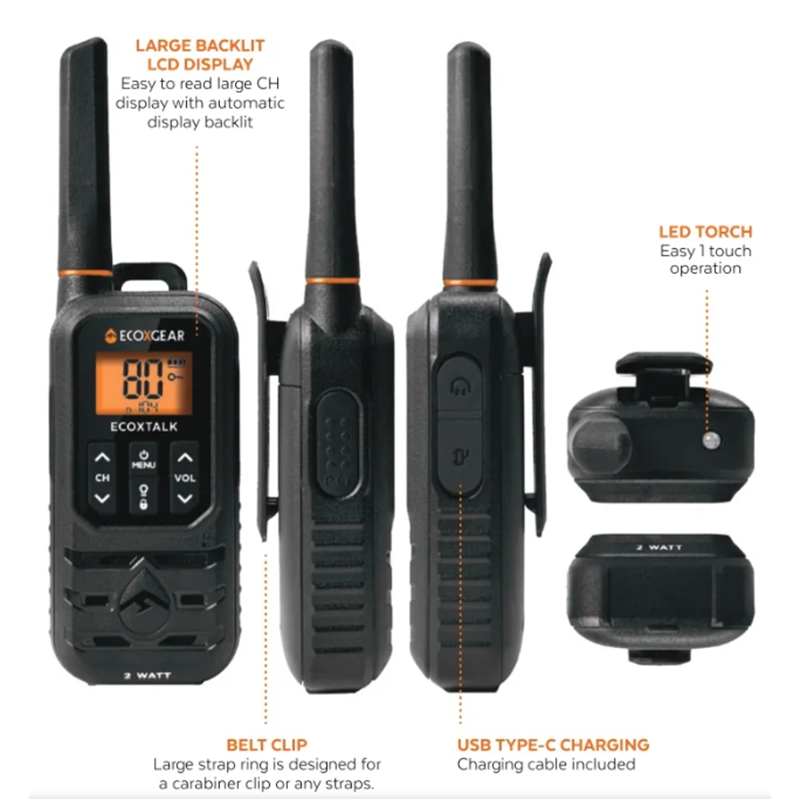 ECOXGEAR 2.0W CB Handheld IP54 Radio | Twin Pack. EXG210S-2PK