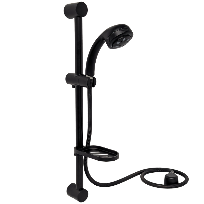 Coast BLACK Shower Rail W/Hose, Rose & Soap Dish. SRL-GB04
