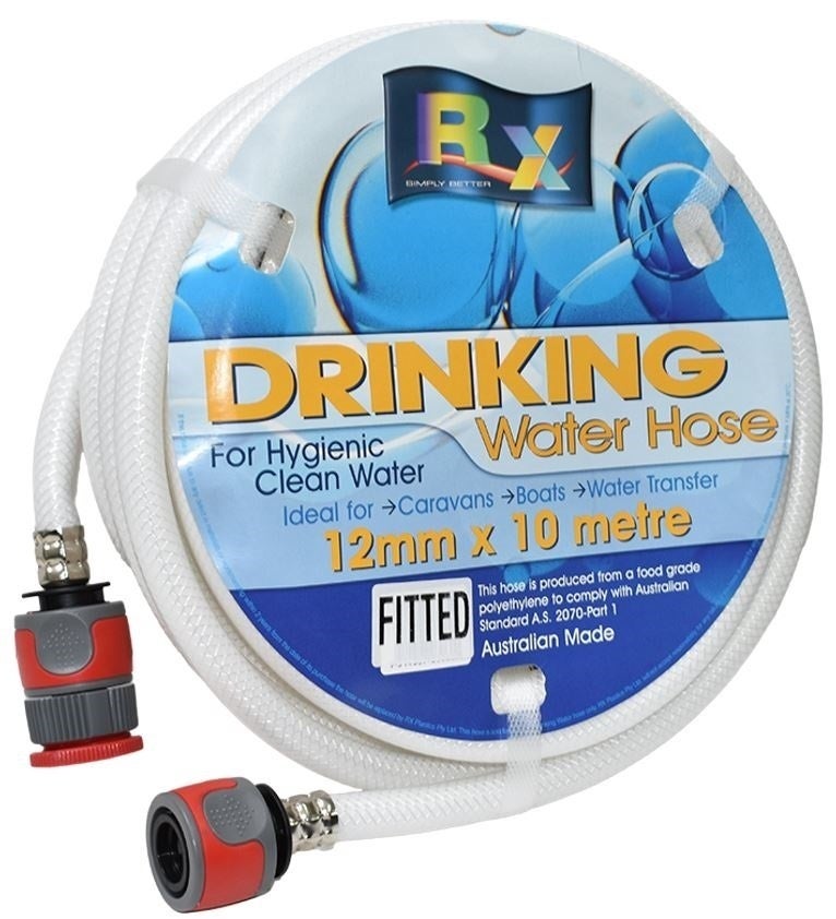10MT WHITE NON TOXIC WATER HOSE WITH FITTINGS 12MM