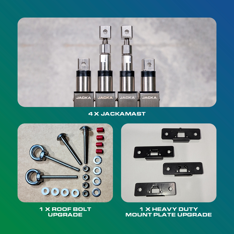 JACKAMAST Full 4PC Combo Kit | 4xJACKAMAST + Premium Roofbolts & Mast Bracket Kit 