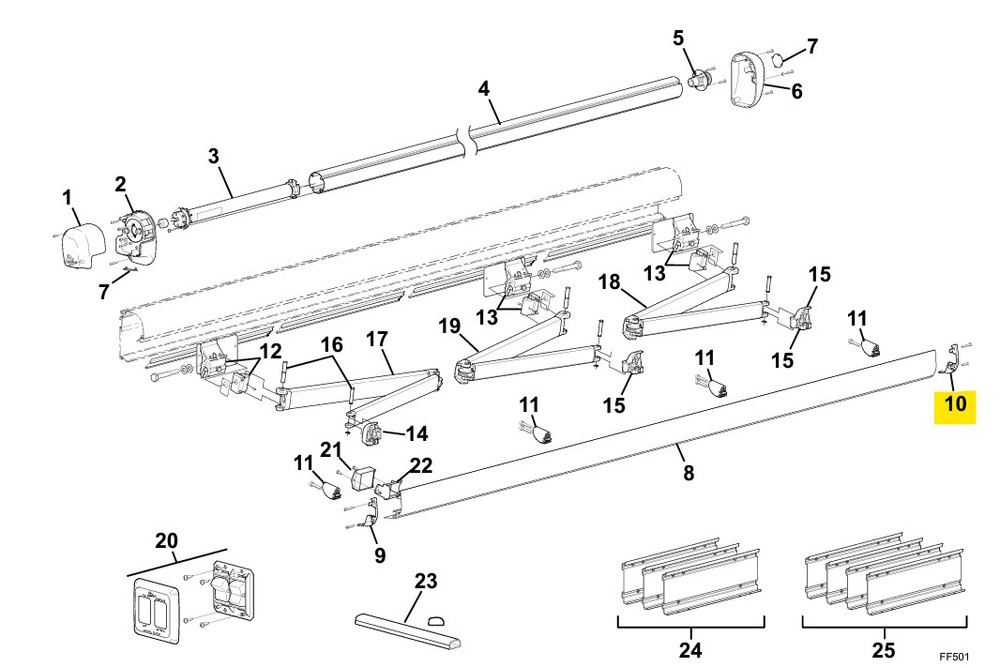 Carefree Freedom Service # 12 - Black Lead Bar RH End Plate. R001625BLK