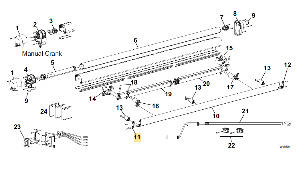 Carefree Freedom Service # 11 - Black Lead Bar LH End Plate. R001624BLK