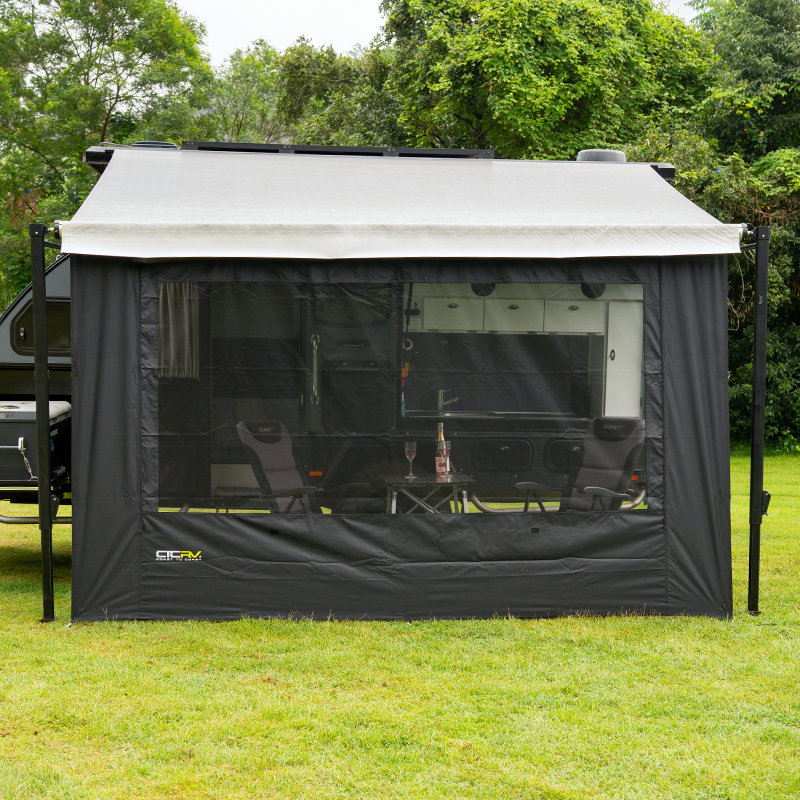 Premium Front Wall fitted to a roll out awning