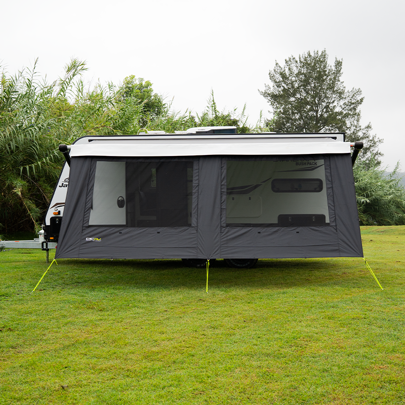 Premium Front Wall fitted to a large roll out awning